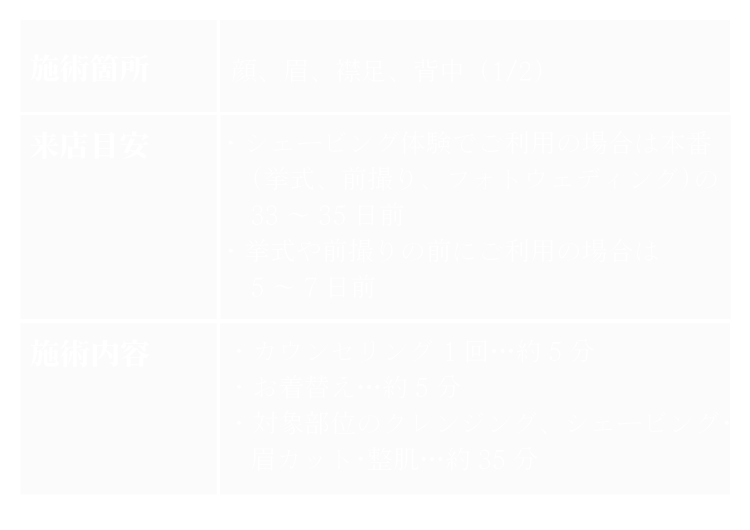 お試しシェービングメニュー