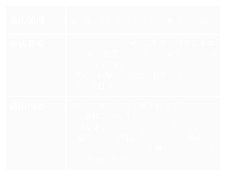 プラチナスパメニュー