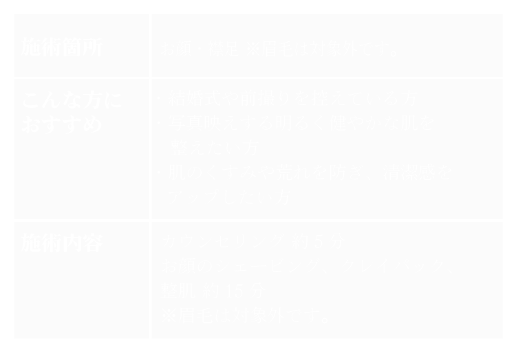 ドレスシェービングメニュー